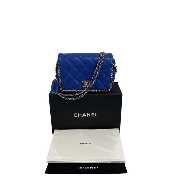 Chanel Mini Chain Around Multi Chain Full Flap Bag Quilted Caviar 22B Blue - Picture 2 of 16
